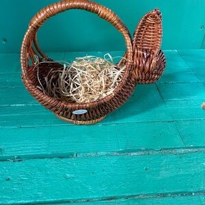 Woven Rattan Bunny Basket in Brown - Decorative Accent